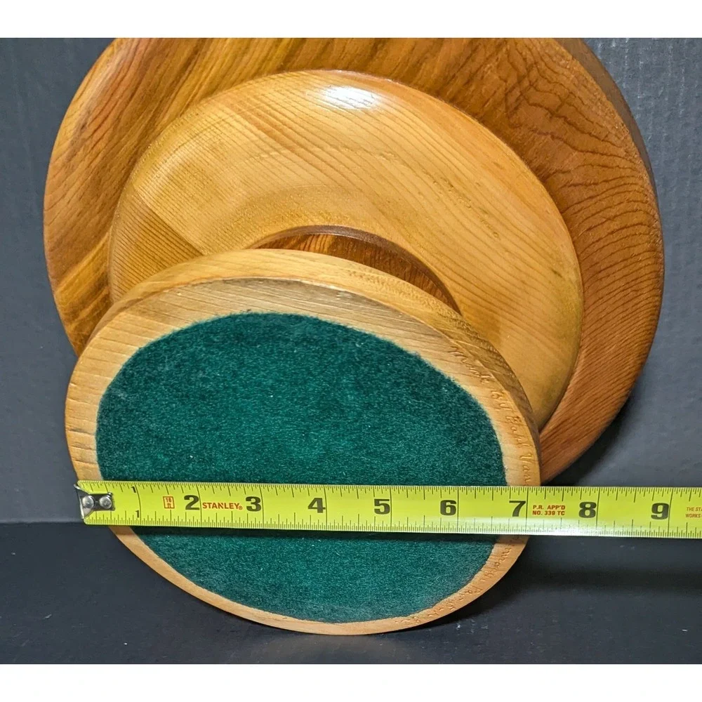 Vintage‎ Mid-Century Rustic Hand Turned Lipped Pedestal Bowl Green Felted Bottom
